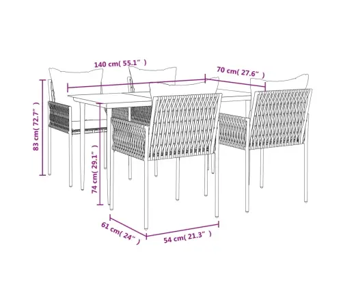 5-Daļīgs Dārza Mēbeļu Komplekts Ar Matračiem, Pe Rotangpalma Vidaxl