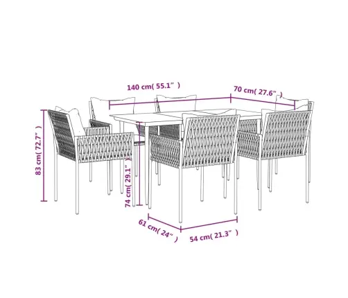 7-Daļīgs Dārza Mēbeļu Komplekts, Matrači, Rotangpalma, Tērauds Vidaxl