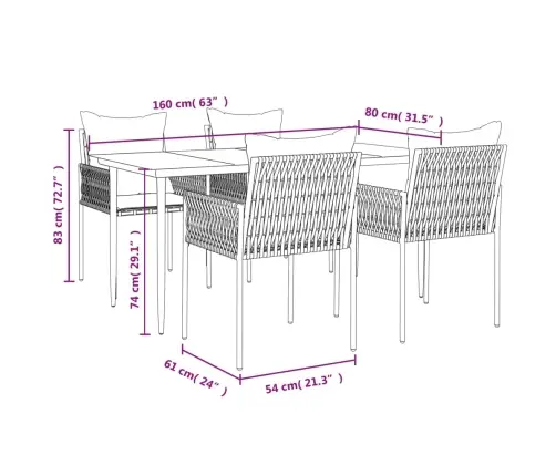 5-Daļīgs Dārza Mēbeļu Komplekts Ar Matračiem, Pe Rotangpalma Vidaxl