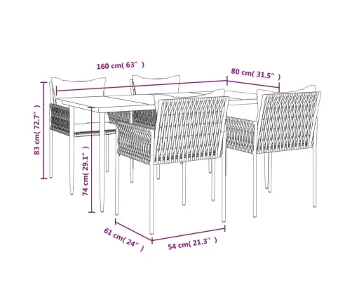 5-Osaline Aia Söögimööbli Komplekt Istmepatjadega, Rotang/Teras