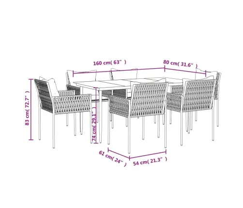 7-Daļīgs Dārza Mēbeļu Komplekts, Matrači, Rotangpalma, Tērauds Vidaxl
