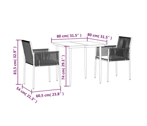 Sodo Baldų Komplektas, 3 Dalių, Juodas, Poliratanas Ir Plienas