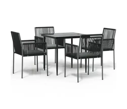 Sodo Baldų Komplektas, 5 Dalių, Juodas, Poliratanas Ir Plienas