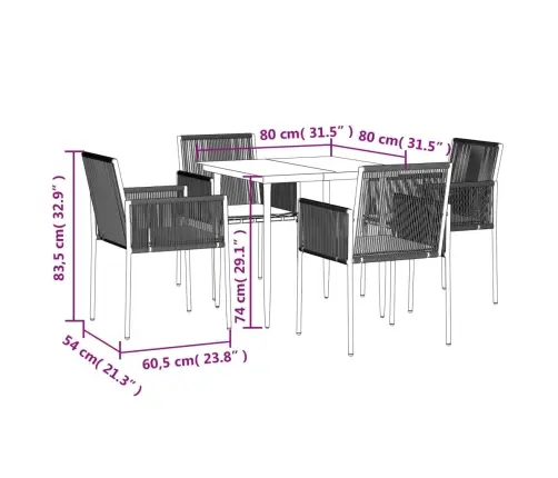 Sodo Baldų Komplektas, 5 Dalių, Juodas, Poliratanas Ir Plienas