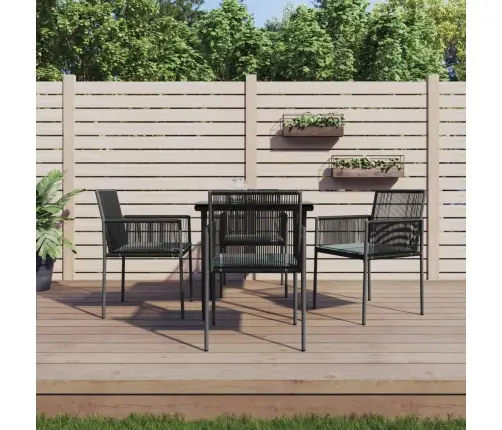 Sodo Baldų Komplektas, 5 Dalių, Juodas, Poliratanas Ir Plienas