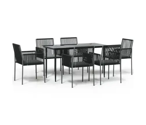 Sodo Baldų Komplektas, 7 Dalių, Juodas, Poliratanas Ir Plienas