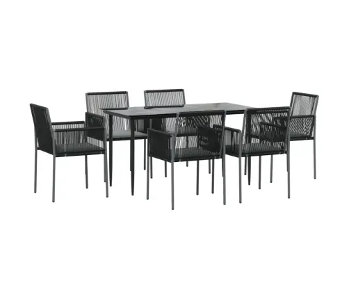 Sodo Baldų Komplektas, 7 Dalių, Juodas, Poliratanas Ir Plienas