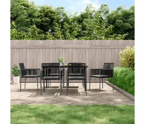 Sodo Baldų Komplektas, 7 Dalių, Juodas, Poliratanas Ir Plienas