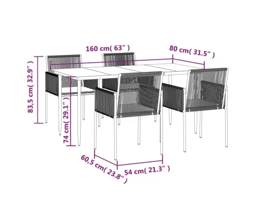 5-Osaline Aia Söögimööbli Komplekt Istmepatjadega, Must