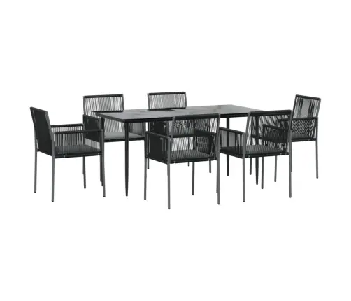7-Osaline Aia Söögimööbli Komplekt Istmepatjadega, Must