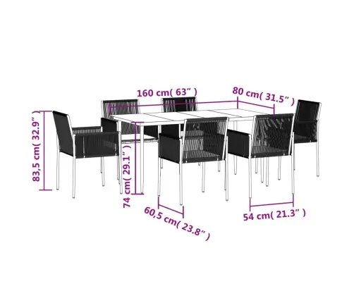 7-Osaline Aia Söögimööbli Komplekt Istmepatjadega, Must