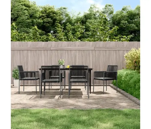7-Osaline Aia Söögimööbli Komplekt Istmepatjadega, Must