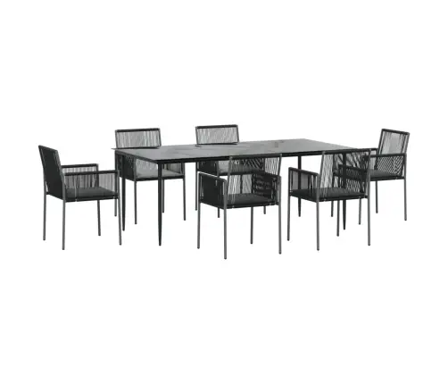 7-Osaline Aia Söögimööbli Komplekt Istmepatjadega, Must
