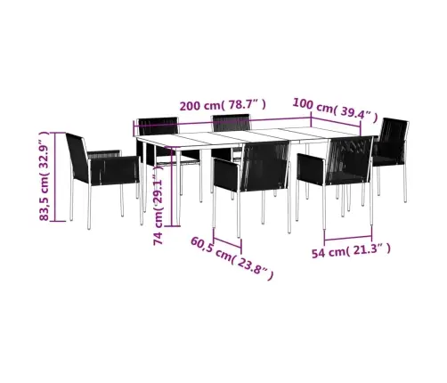 7-Osaline Aia Söögimööbli Komplekt Istmepatjadega, Must