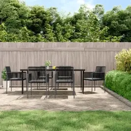 7-Osaline Aia Söögimööbli Komplekt Istmepatjadega, Must