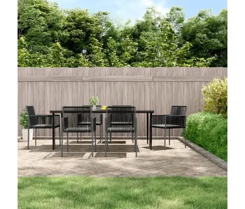 7-Osaline Aia Söögimööbli Komplekt Istmepatjadega, Must