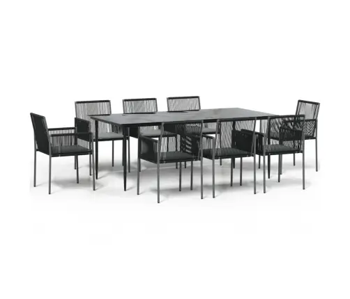 9-Osaline Aia Söögimööbli Komplekt Istmepatjadega, Must