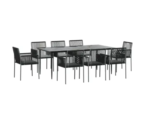 9-Osaline Aia Söögimööbli Komplekt Istmepatjadega, Must