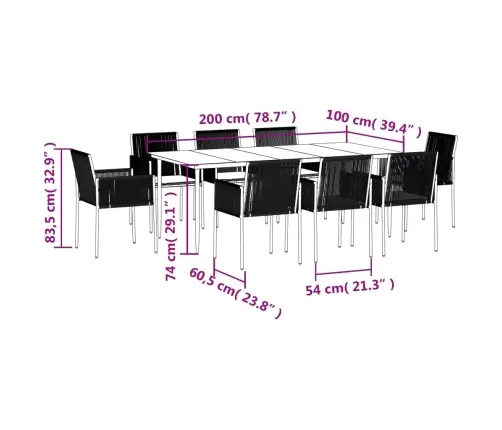 9-Osaline Aia Söögimööbli Komplekt Istmepatjadega, Must