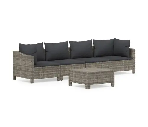 5-Daļīgs Dārza Atpūtas Mēbeļu Komplekts Ar Matračiem, Pelēks Pe Vidaxl