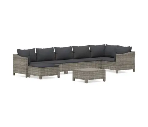 8-Osaline Aiamööbli Komplekt Patjadega, Hall, Polürotang 8-Osaline Aiamööbli Komplekt Patjadega, Hall, Polürotang