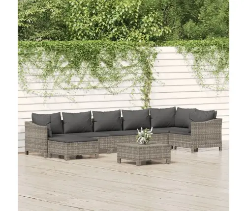 8-Osaline Aiamööbli Komplekt Patjadega, Hall, Polürotang 8-Osaline Aiamööbli Komplekt Patjadega, Hall, Polürotang