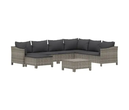 8-Daļīgs Dārza Atpūtas Mēbeļu Komplekts Ar Matračiem, Pelēks Pe Vidaxl