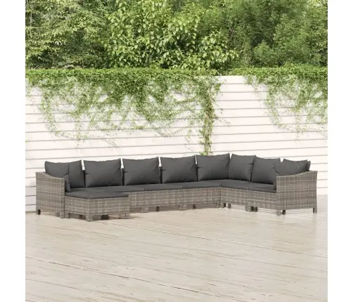 8-Daļīgs Dārza Atpūtas Mēbeļu Komplekts Ar Matračiem, Pelēks Pe Vidaxl