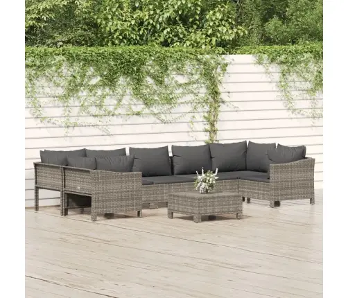 8-Osaline Aiamööbli Komplekt Patjadega, Hall, Polürotang