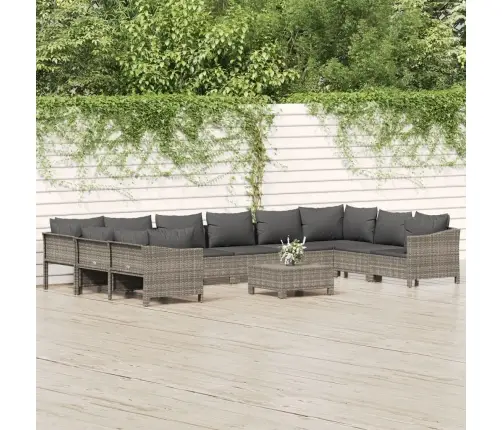 11-Daļīgs Dārza Atpūtas Mēbeļu Komplekts, Pelēka Pe Rotangpalma Vidaxl