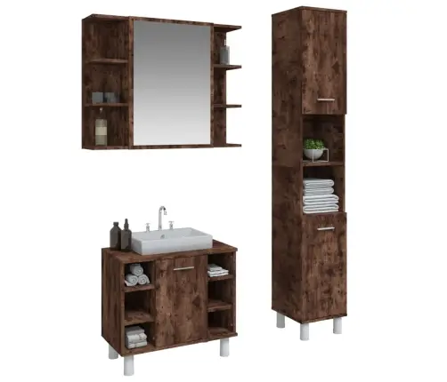 3-Osaline Vannitoakappide Komplekt, Suitsutatud Tamm, Tehispuit