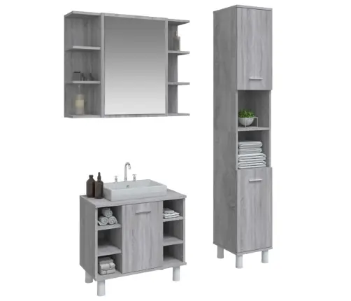 Vonios Spintelių Komplektas, 3 Dalių, Pilkas Ąžuolo, Mediena