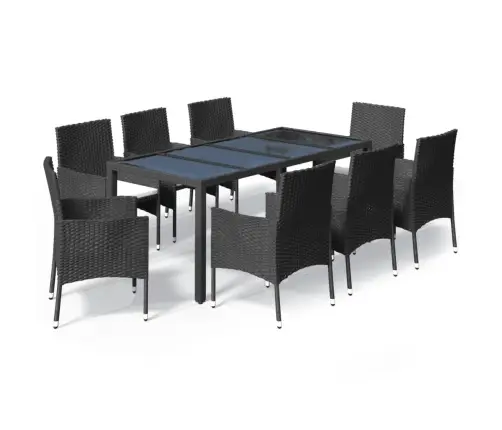 9-Daļīgs Dārza Mēbeļu Komplekts, Matrači, Melns, Pe Rotangpalma Vidaxl