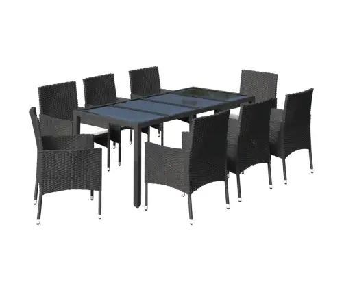 9-Daļīgs Dārza Mēbeļu Komplekts, Matrači, Melns, Pe Rotangpalma Vidaxl