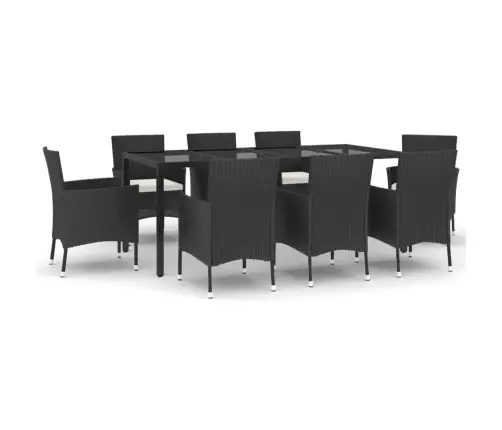 9-Daļīgs Dārza Mēbeļu Komplekts, Matrači, Melns, Pe Rotangpalma Vidaxl