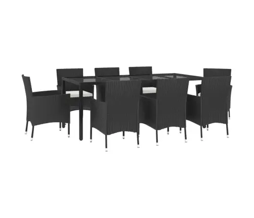 9-Daļīgs Dārza Mēbeļu Komplekts, Matrači, Melns, Pe Rotangpalma Vidaxl