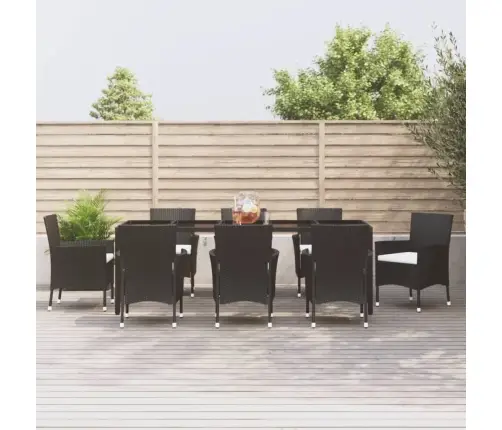 9-Daļīgs Dārza Mēbeļu Komplekts, Matrači, Melns, Pe Rotangpalma Vidaxl