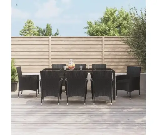 9-Daļīgs Dārza Mēbeļu Komplekts, Matrači, Melns, Pe Rotangpalma Vidaxl