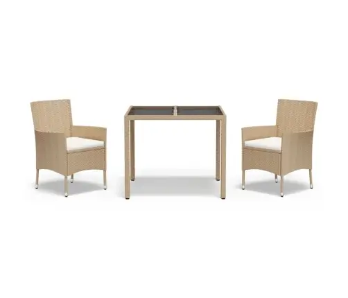 3-Osaline Aiamööbli Komplekt Patjadega, Beež, Polürotang