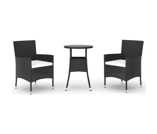 3-Daļīgs Bistro Mēbeļu Komplekts, Matrači, Melna Pe Rotangpalma Vidaxl