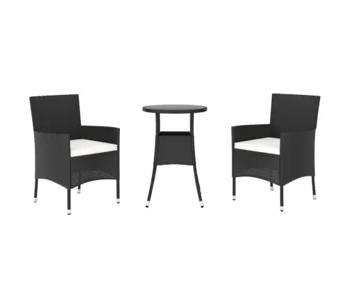 3-Daļīgs Bistro Mēbeļu Komplekts, Matrači, Melna Pe Rotangpalma Vidaxl