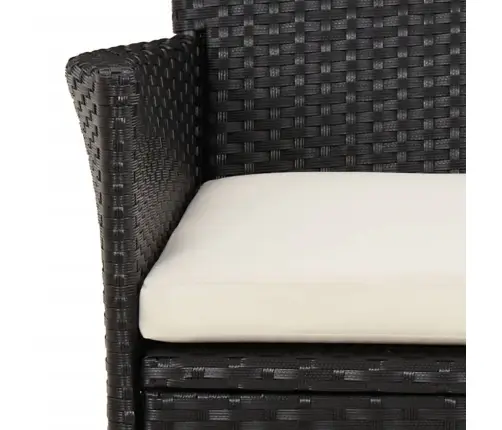 3-Daļīgs Bistro Mēbeļu Komplekts, Matrači, Melna Pe Rotangpalma Vidaxl