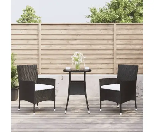 3-Daļīgs Bistro Mēbeļu Komplekts, Matrači, Melna Pe Rotangpalma Vidaxl