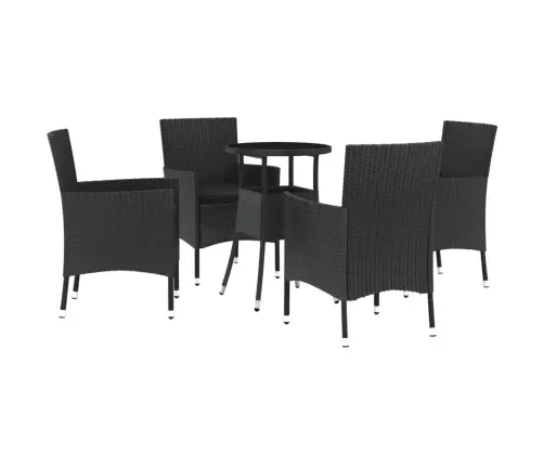 Sodo Bistro Komplektas Su Pagalvėmis, 5 Dalių, Juodas, Ratanas