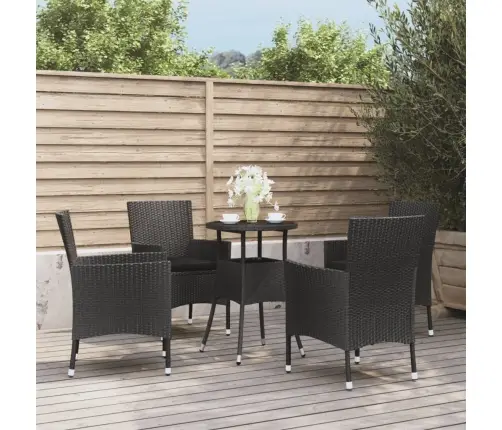 Sodo Bistro Komplektas Su Pagalvėmis, 5 Dalių, Juodas, Ratanas