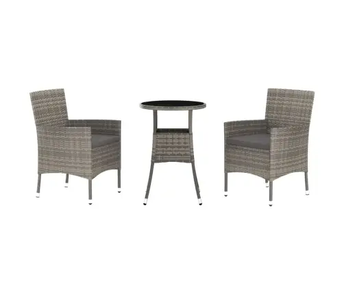 Bistro Komplektas Su Pagalvėlėmis, 3 Dalių, Pilkas, Poliratanas