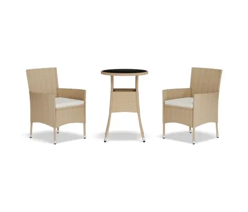 3-Daļīgs Bistro Mēbeļu Komplekts, Matrači, Bēša Pe Rotangpalma Vidaxl