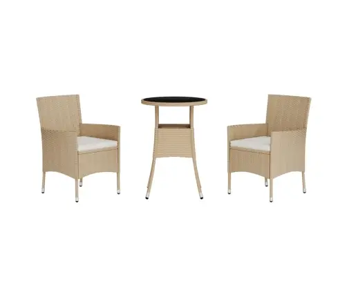 3-Daļīgs Bistro Mēbeļu Komplekts, Matrači, Bēša Pe Rotangpalma Vidaxl