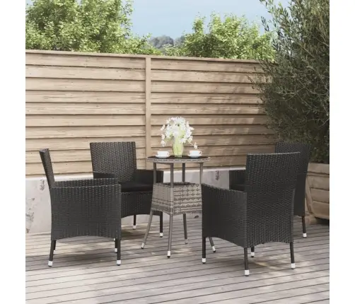 5-Daļīgs Bistro Mēbeļu Komplekts, Matrači, Melna Pe Rotangpalma Vidaxl