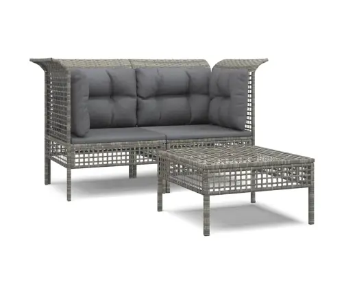 3-Osaline Aiamööbli Komplekt Patjadega, Hall, Polürotang